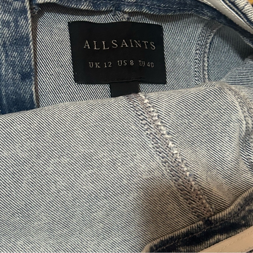 ALL SAINTS Denim Strapless Charli Corset Mini Dress in Mid Indigo Blue - Picture 11 of 11
